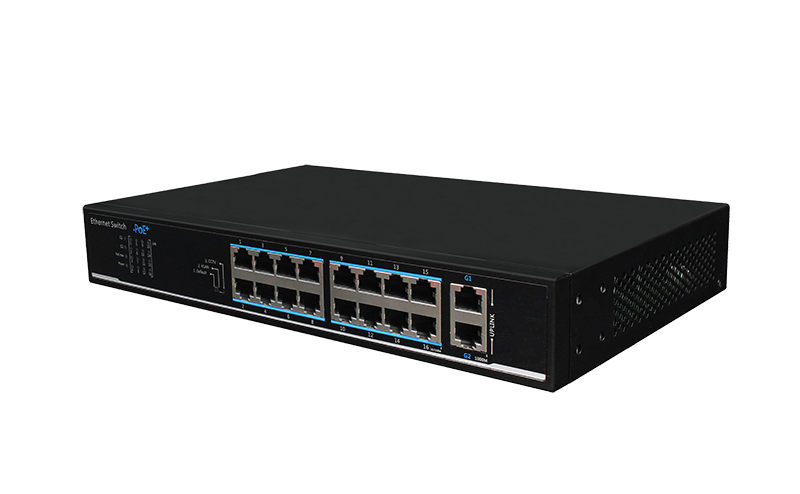 16-Port 100M PoE+ 2-Port 1000M RJ45 Ethernet Switch