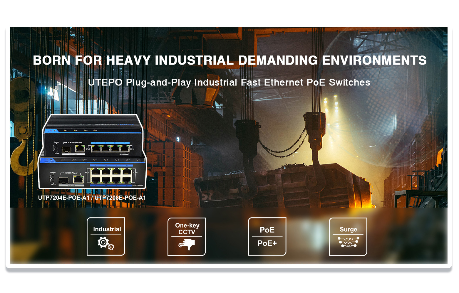 UTEPO Plug-and-play Industrial Fast Ethernet PoE Switches