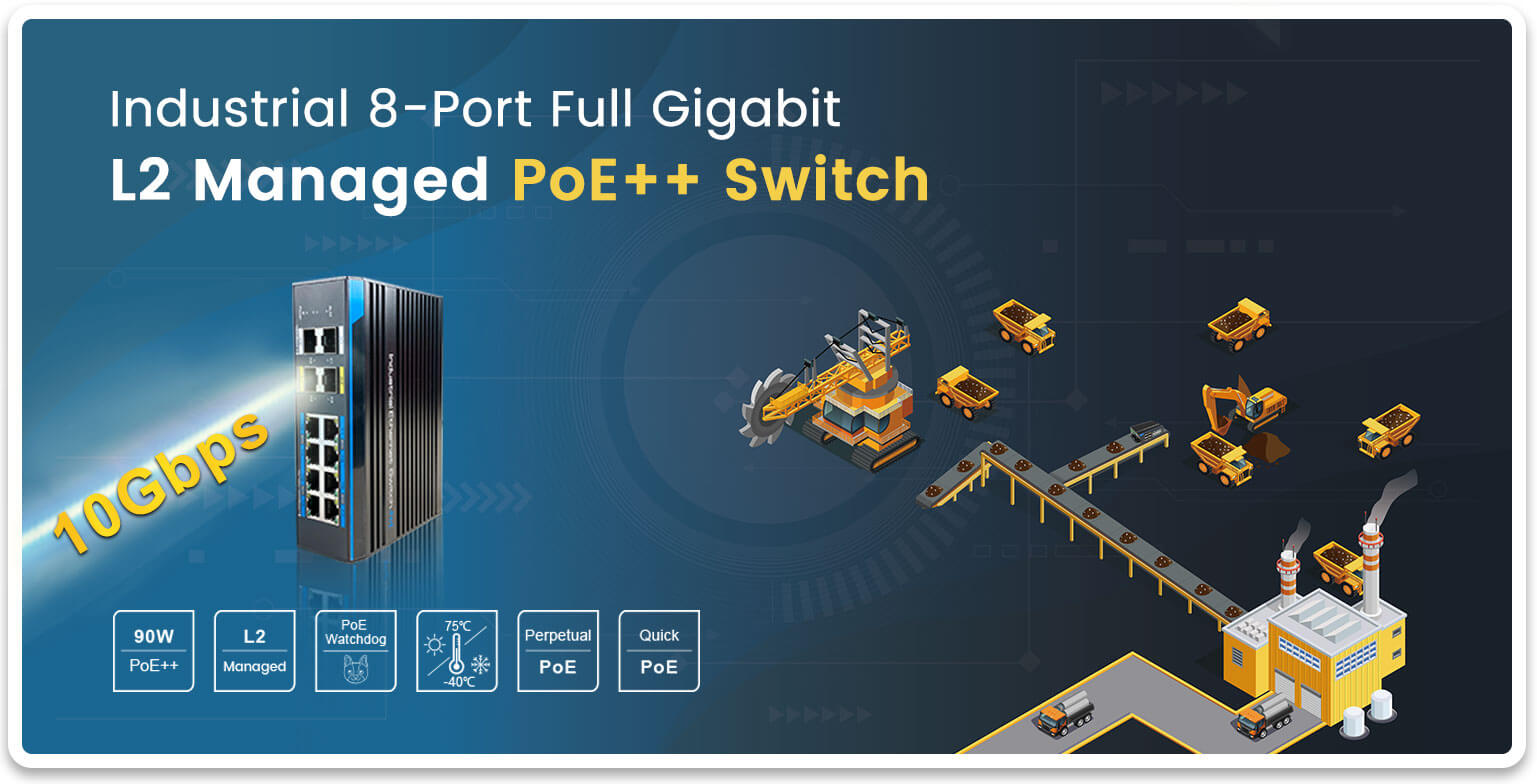 UTEPO Industrial 8-Port Full Gigabit L2 Managed PoE++ Switch