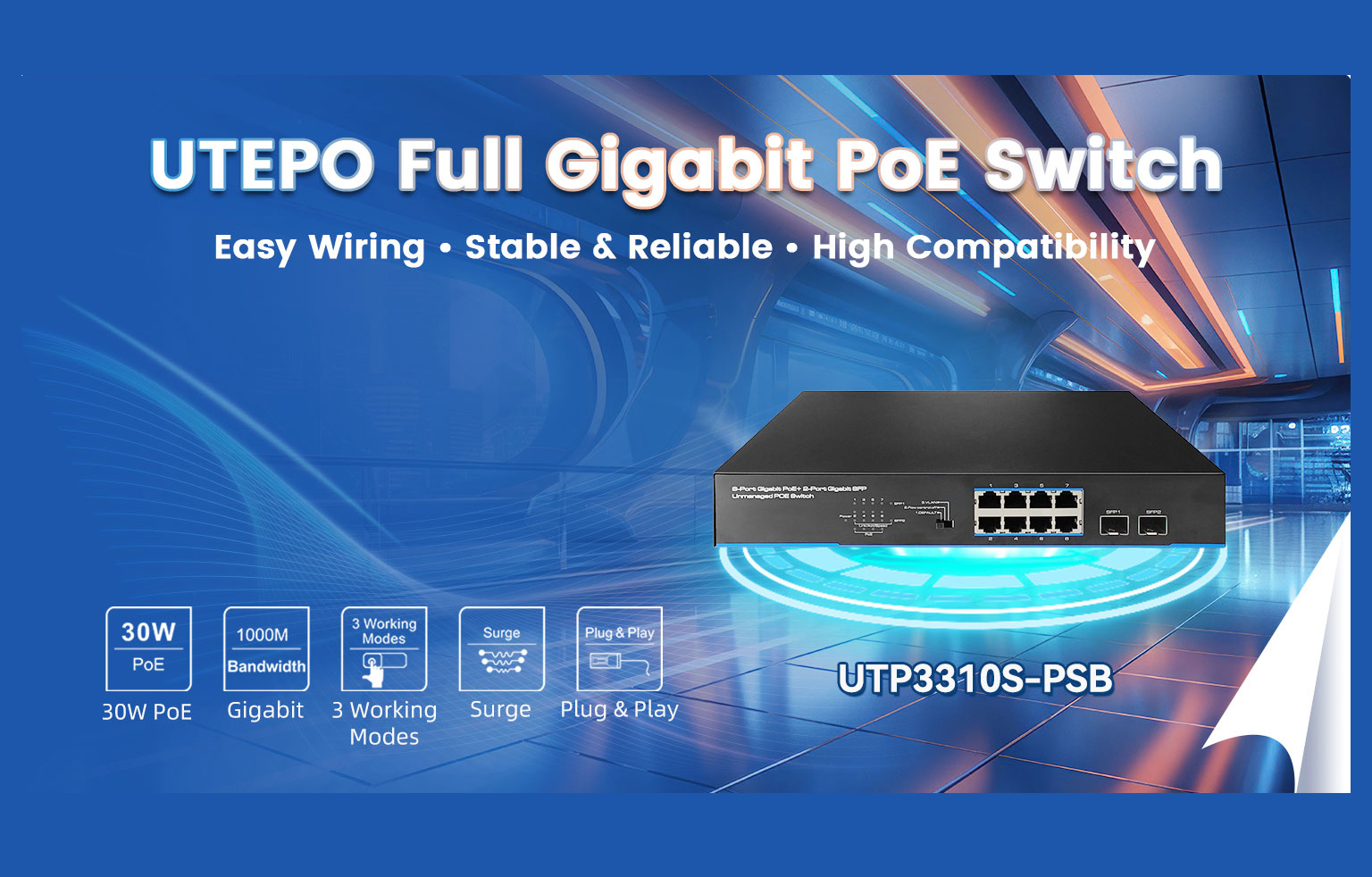 UTEPO Full Gigabit PoE Switch • Easy Wiring • Stable & Reliable • High Compatibility